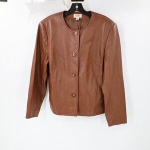 ❤️Talbots - Brown Collarless Leather Jacket - 14